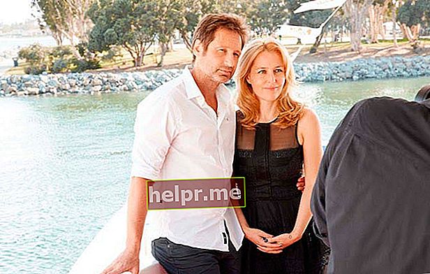 Gillian Anderson s glumcem iz The X-Filesa, Davidom Duchovnyjem, za snimanje TV vodiča u Kaliforniji u srpnju 2013.