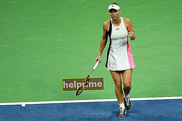 Reacția Carolinei Wozniacki după ce a câștigat un punct împotriva lui Anastasija Sevastova în Ziua Nouă din turneul US Open 2016
