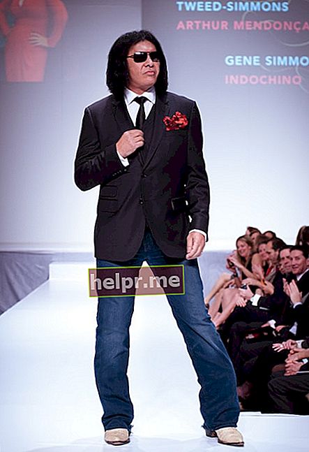 جين سيمونز ترتدي ملابس Indochino خلال Heart and Stroke Foundation - عرض أزياء المشاهير The Heart Truth في فبراير 2012