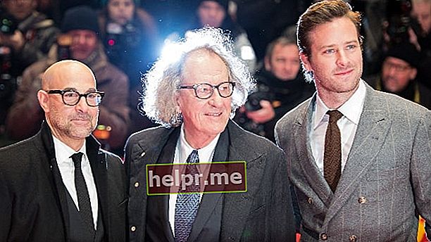 Stanley Tucci văzut la Festivalul Internațional de Film din Berlin 2017, împreună cu actorul australian Geoffrey Rush (centru) și actorul Armie Hammer (dreapta) ca echipă de film din „Final Portrait”