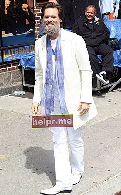 Jim Carrey la emisiunea târzie cu David Letterman din New York în mai 2015